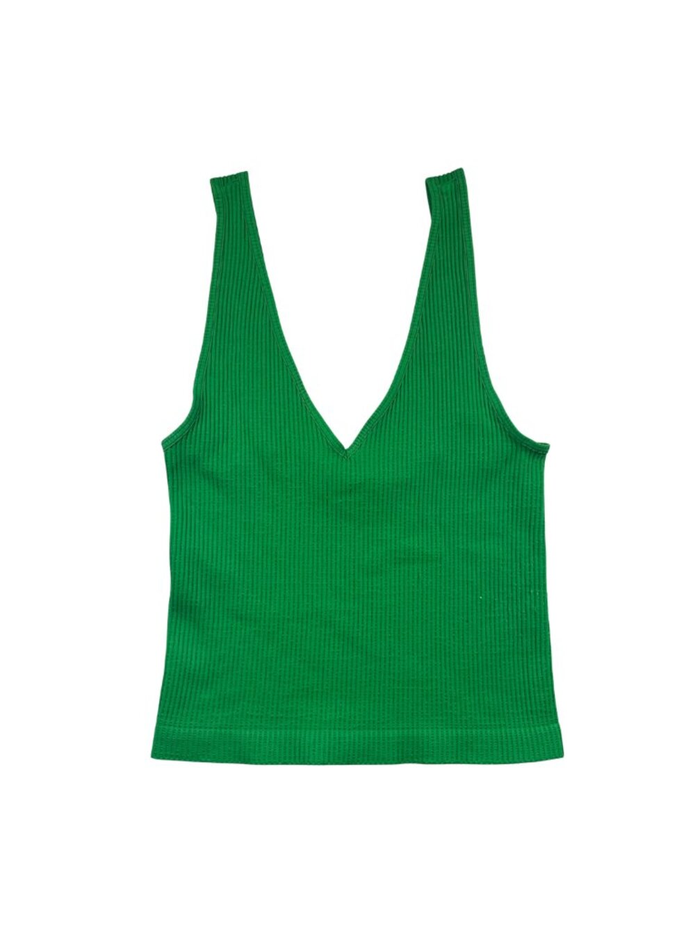 Nikibiki Green Ribbed V-Neck Tank Top Seamless Stretch One Size
